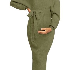 Army Green Long Sleeve Wrap Dress